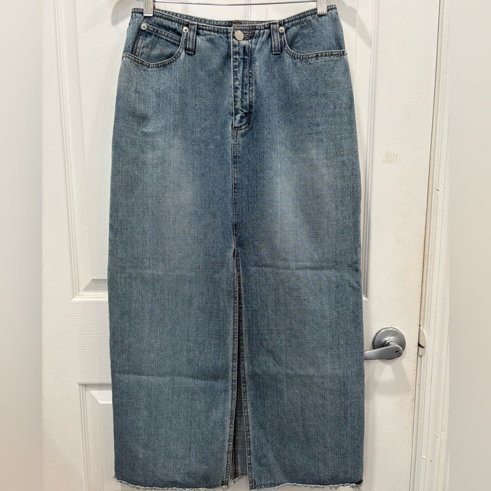 Mountain Lake Vtg Blue Denim Maxi Skirt with front Slit